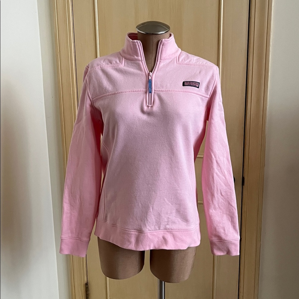 Vineyard Vines Casual Preppy Pink Quarter Zip Cotton Pop Up Collar Sweatshirt M - Picture 1 of 16